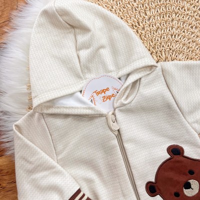 Conj. Jaqueta Ursinho com Pelinho e Calça de Moletom - Areia e Marrom